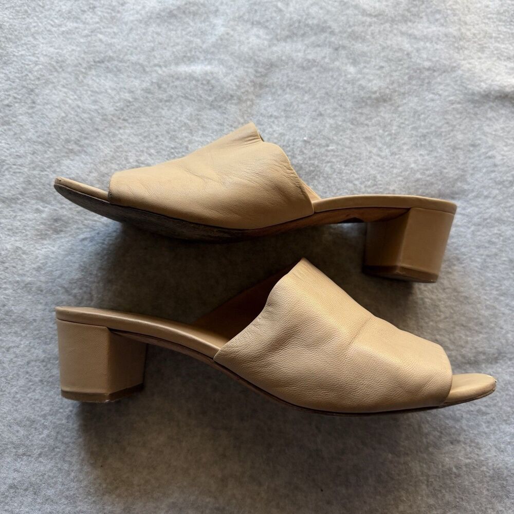 Vince Women's 39 9 Nude Hanna Mule Heels Open Cap Toe Leather Italian Slip On